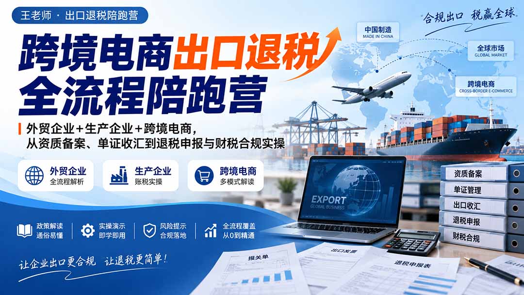 （20513期）跨境电商出口退税全流程陪跑营｜外贸企业+生产企业+跨境电商，从资质备案、单证收汇到退税申报与财税合规实操-九节课