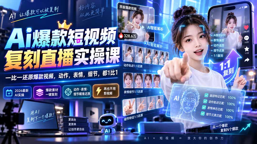 （20304期）最新Ai爆款短视频复刻直播实操课，一比一还原爆款视频，动作，表情，细节，都1比1-九节课