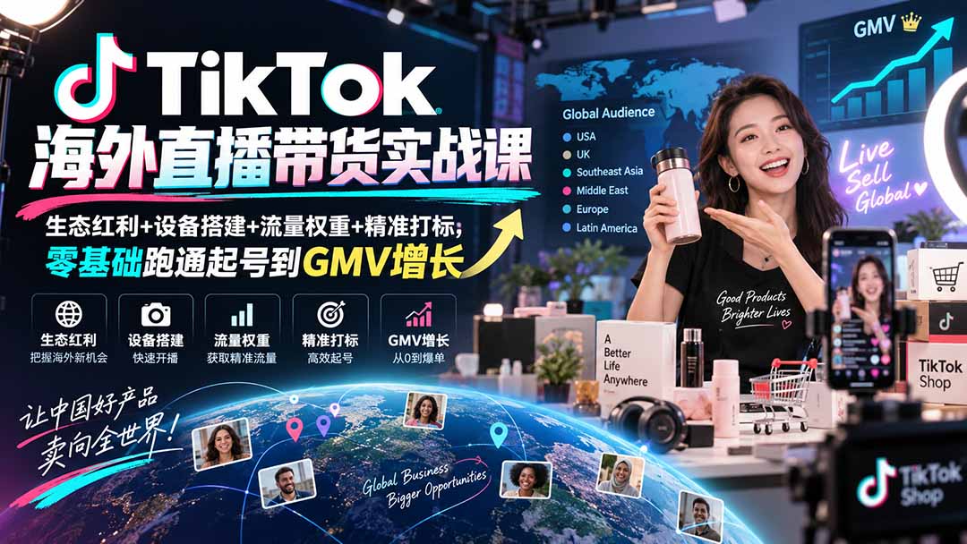 （20465期）TikTok海外直播带货实战课｜生态红利+设备搭建+流量权重+精准打标，零基础跑通起号到GMV增长-九节课