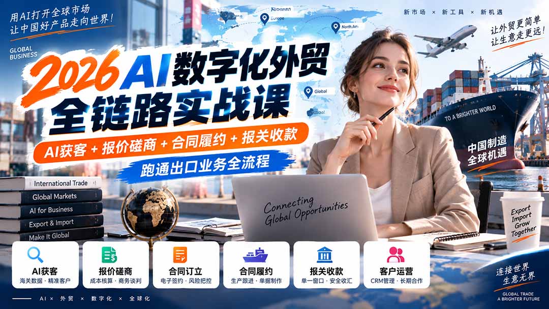 （20569期）2026AI数字化外贸全链路实战课：AI获客+报价磋商+合同履约+报关收款，跑通出口业务全流程-九节课