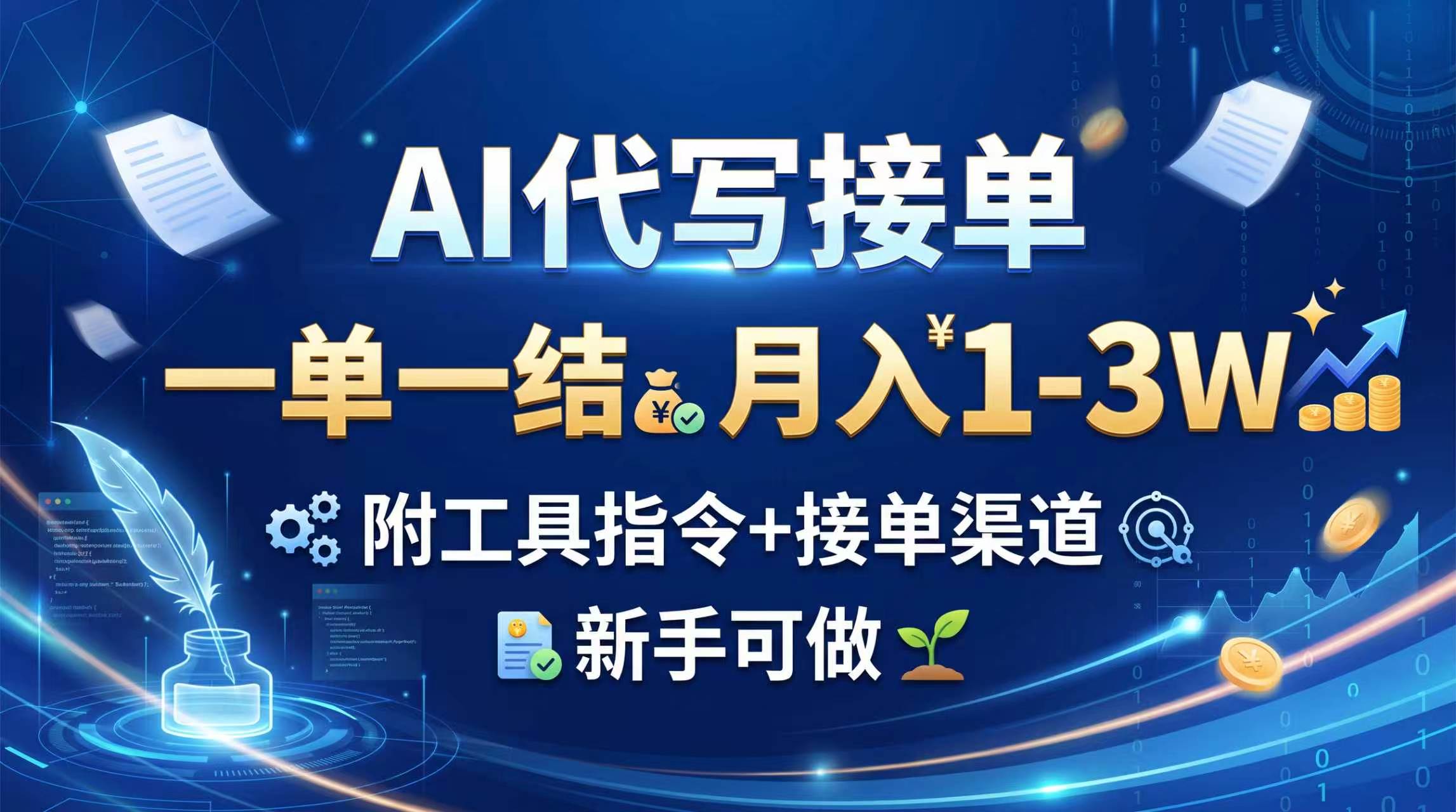 （20343期）AI代写接单，一单一结，月入1-3W，附工具指令+接单渠道，新手可做-九节课
