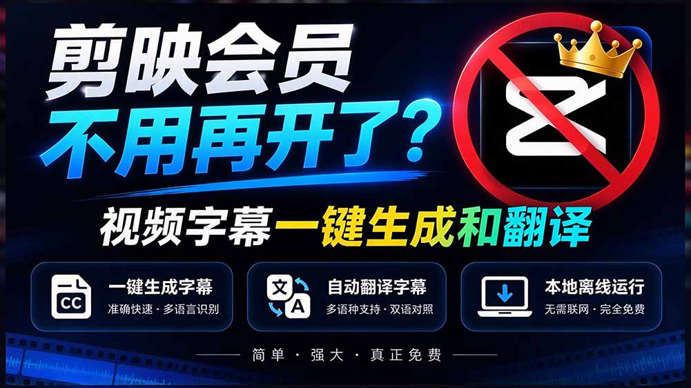 （20728期）剪映会员不用再开了？视频字幕一键生成加翻译，本地离线运行，完全免费，超快速高精度，字幕大师-九节课