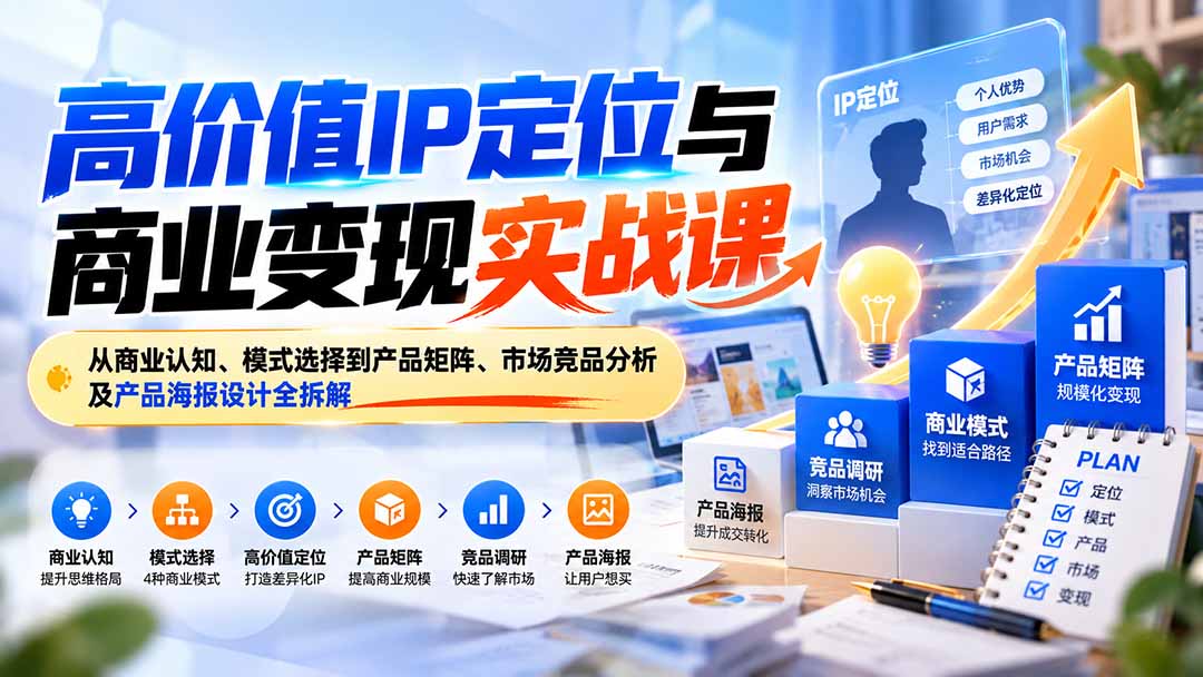 （20715期）高价值IP定位与商业变现实战课：从商业认知、模式选择到产品矩阵、市场竞品分析及产品海报设计全拆解-九节课