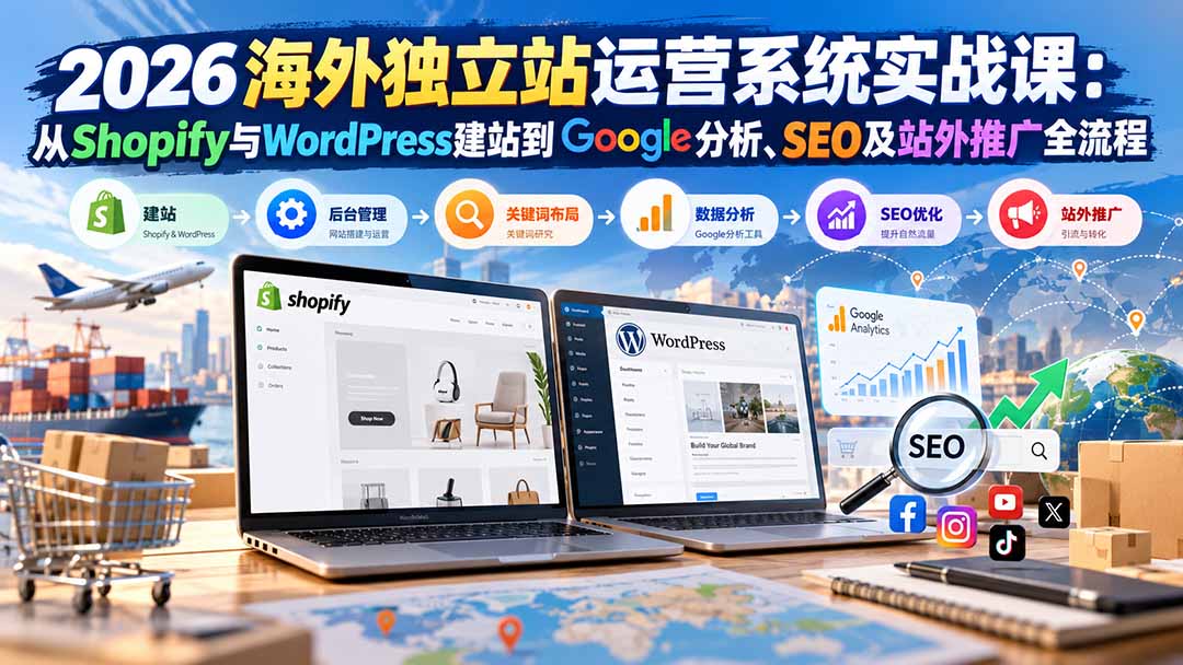 （20689期）2026海外独立站运营系统实战课：从Shopify与WordPress建站到Google分析、SEO及站外推广全流程-九节课