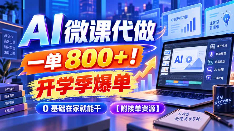 （20605期）AI 微课代做，一单 800+！开学季爆单，0 基础在家就能干【附接单资源】-九节课