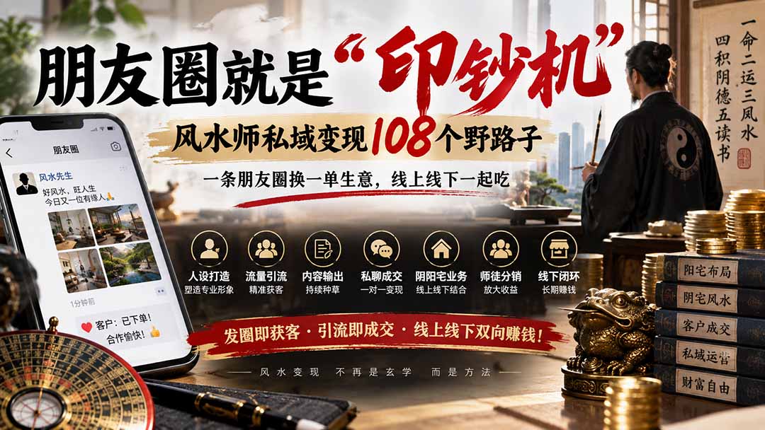 （20464期）朋友圈就是“印钞机”，风水师私域变现108个野路子，一条朋友圈换一单生意，线上线下一起吃【文档】-九节课