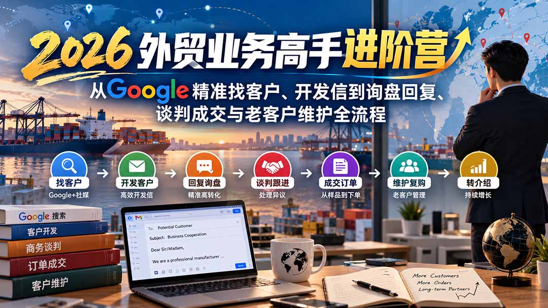 （20690期）2026外贸业务高手进阶营：从Google精准找客户、开发信到询盘回复、谈判成交与老客户维护全流程-九节课