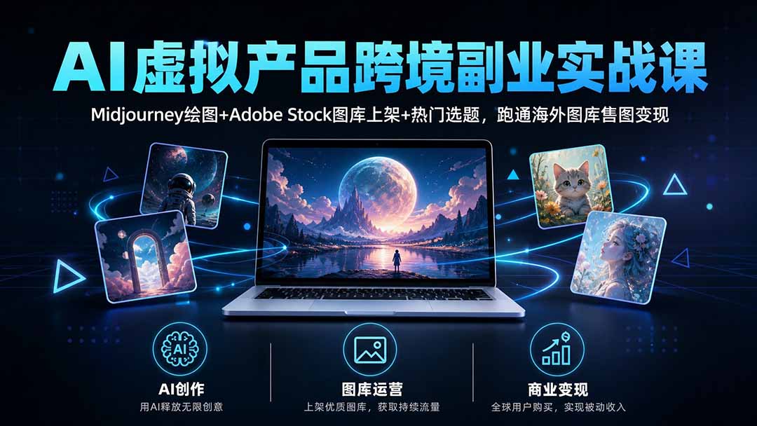 （20514期）AI虚拟产品跨境副业实战课｜Midjourney绘图+Adobe Stock图库上架+热门选题，跑通海外图库售图变现-九节课