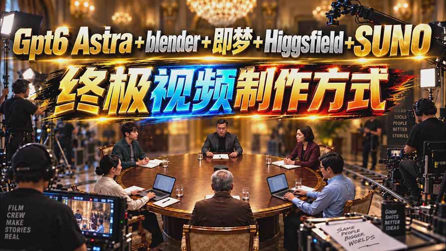 （20588期）GPT-6 Astra+Blender+即梦+Higgsfield+Suno=终极视频制作方式（无水印）-九节课