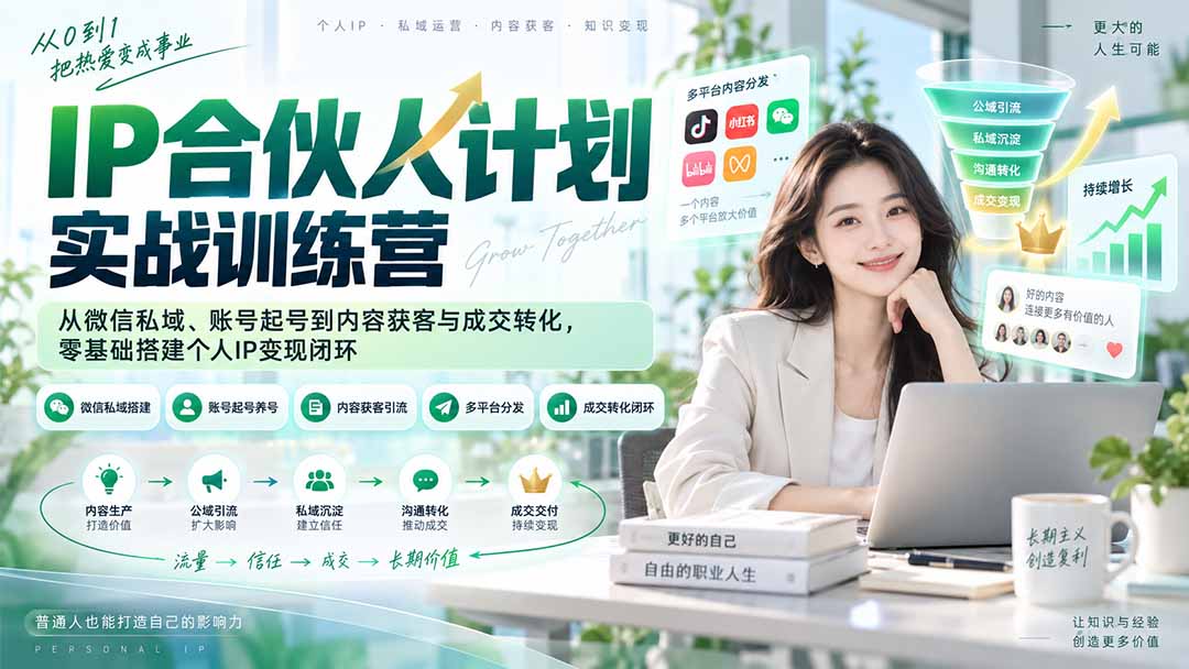 （20321期）IP合伙人计划实战训练营-更新：从微信私域、账号起号到内容获客与成交转化，零基础搭建个人IP变现闭环-九节课