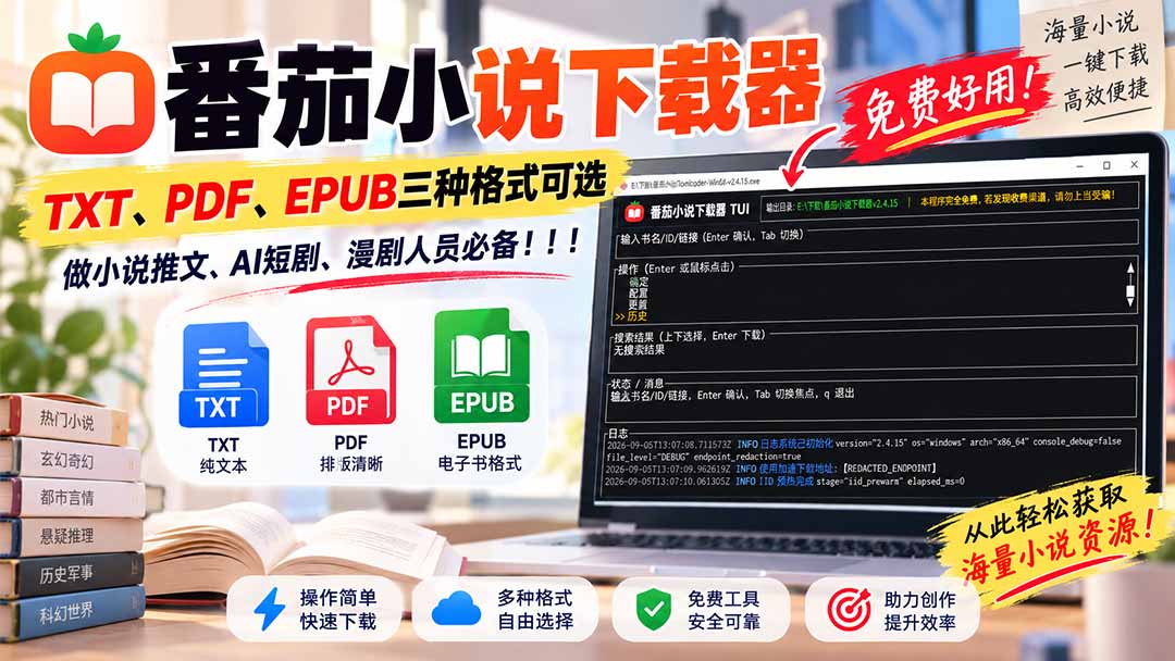 （20529期）番茄小说下载器，TXT、PDF、EPUB三种格式可选，做小说推文、AI短剧、漫剧人员必备！-九节课