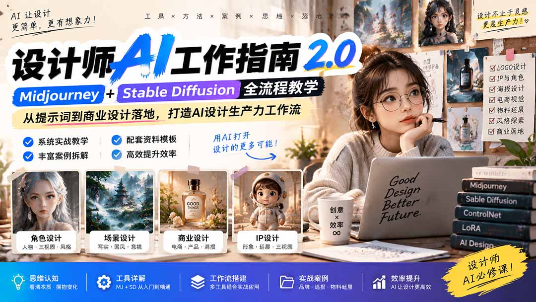 （20562期）《设计师AI工作指南 2.0》-无水印课：从思维落地，解锁 AI 设计生产力-九节课