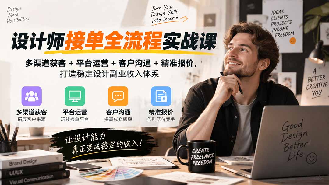 （20563期）设计师接单全流程实战课-无水印｜多渠道获客+平台运营+客户沟通+精准报价，打造稳定设计副业收入体系-九节课