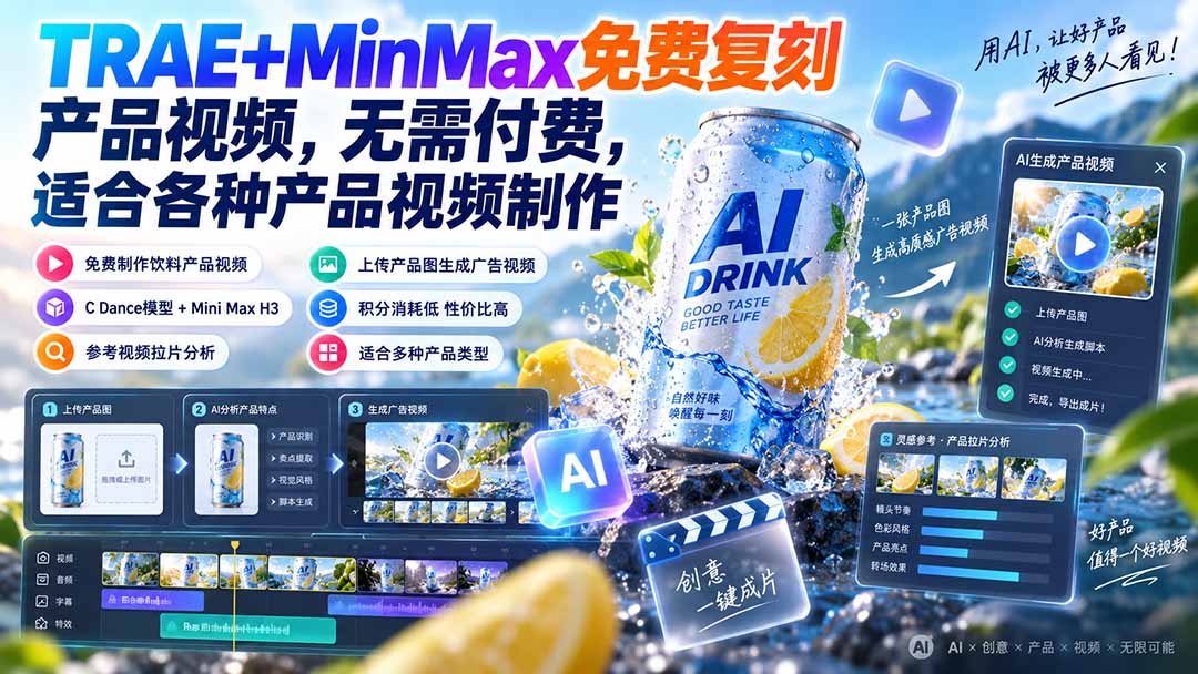 （20362期）TRAE+MinMax免费复刻产品视频，无需付费，适合各种产品视频制作-九节课