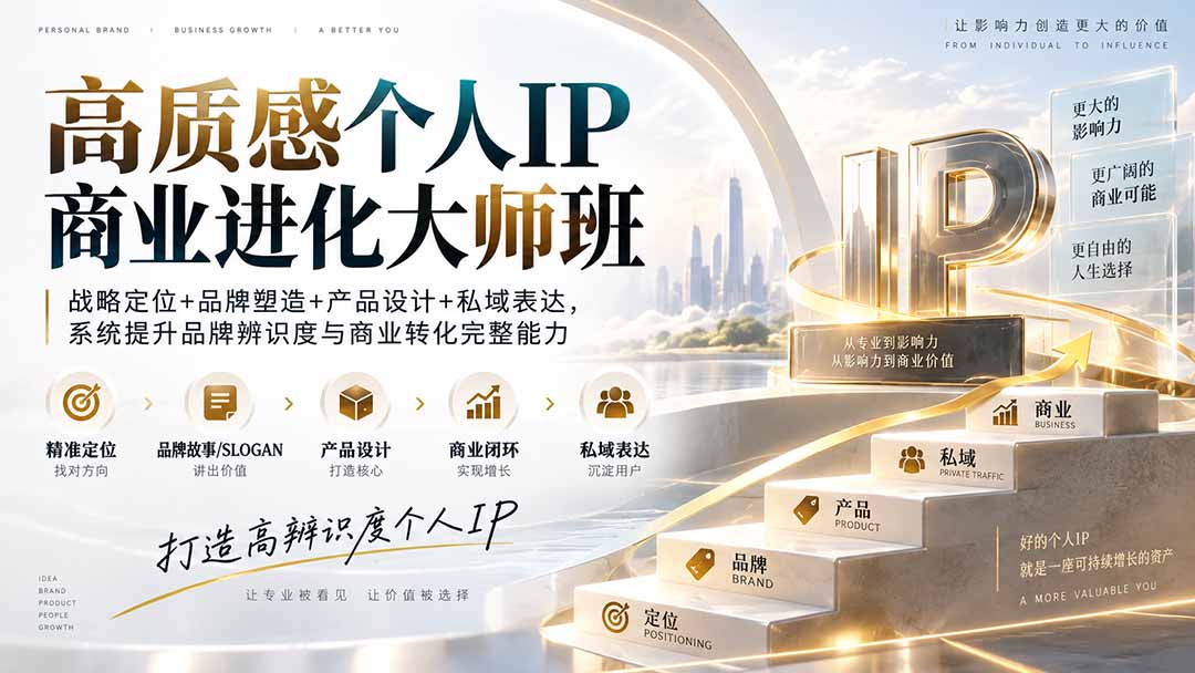 （20324期）高质感个人IP商业进化大师班：战略定位+品牌塑造+产品设计+私域表达，系统提升品牌辨识度与商业转化完整能力-九节课
