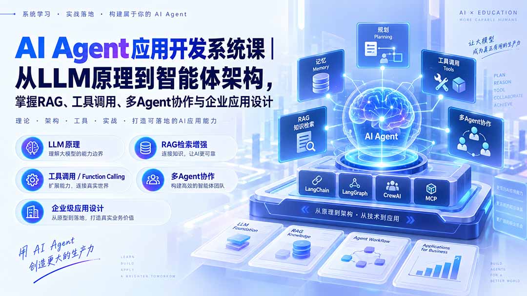 （20564期）AI Agent应用开发系统课-179节｜从LLM原理到智能体架构，掌握RAG、工具调用、多Agent协作与企业应用设计-九节课