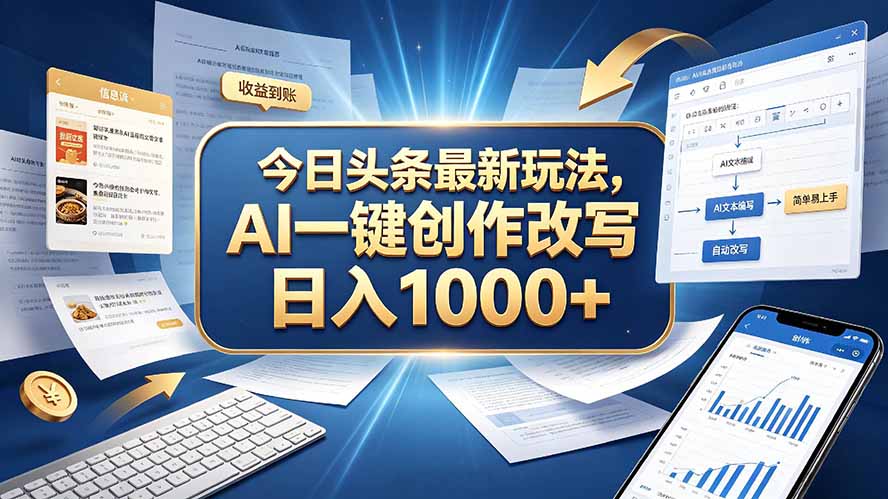 （20566期）今日头条最新玩法，AI 一键创作改写，简单易上手，轻松日入 1000 +-九节课