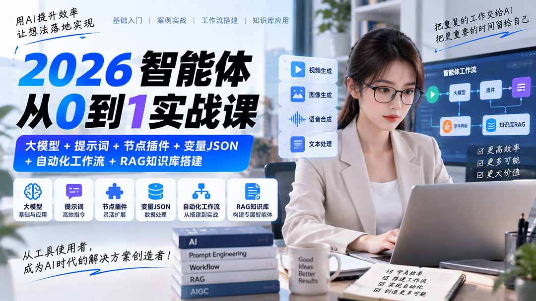 （20546期）2026智能体从0到1实战课｜大模型+提示词+节点插件+变量JSON+自动化工作流+RAG知识库搭建-九节课