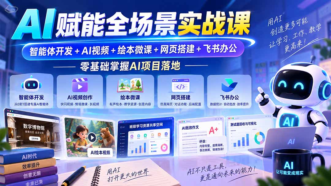 （20517期）AI赋能全场景实战课｜智能体开发+AI视频+绘本微课+网页搭建+飞书办公，零基础掌握AI项目落地-九节课