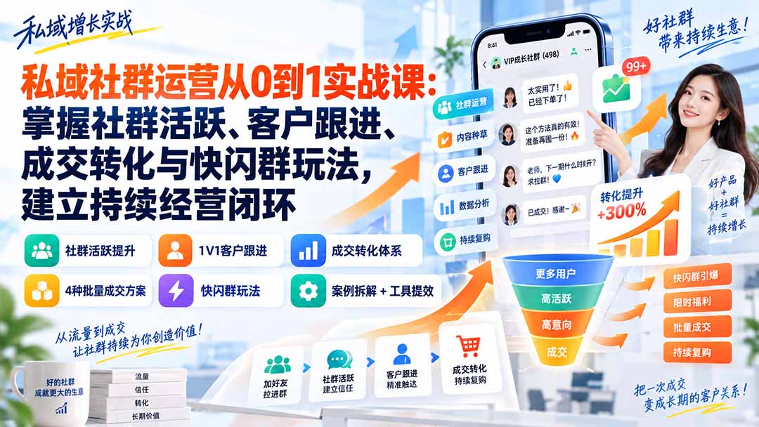 （20428期）私域社群运营从0到1实战课：掌握社群活跃、客户跟进、成交转化与快闪群玩法，建立持续经营闭环-九节课