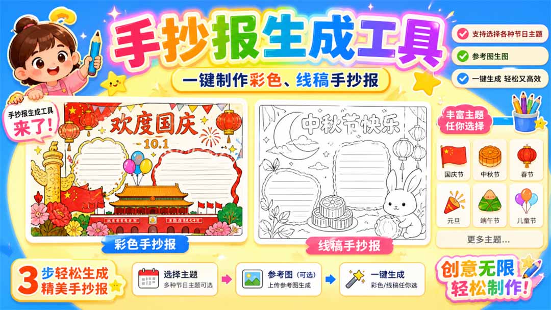 （20265期）手抄报批量生成工具来了，完全免费，告别豆包生图，这个高清无水印-九节课