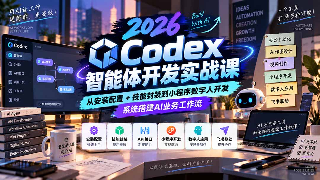 （20574期）2026Codex智能体开发实战课：从安装配置+技能封装到小程序数字人开发，系统搭建AI业务工作流-九节课
