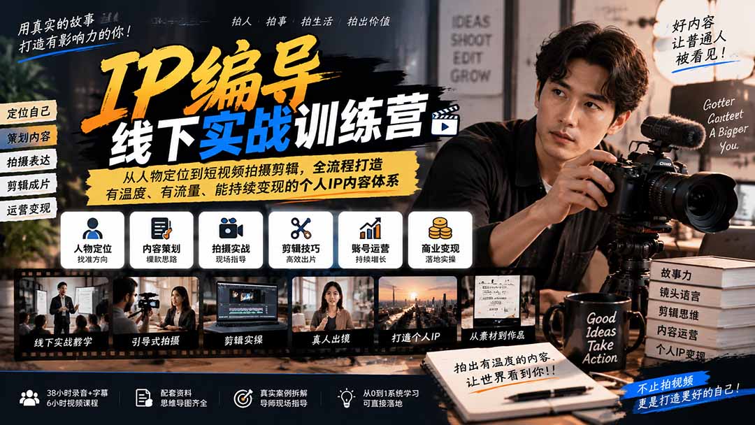 （20610期）IP编导线下实战训练营-更新：从人物定位到短视频拍摄剪辑，全流程打造有温度、有流量、能持续变现的个人IP内容体系-九节课