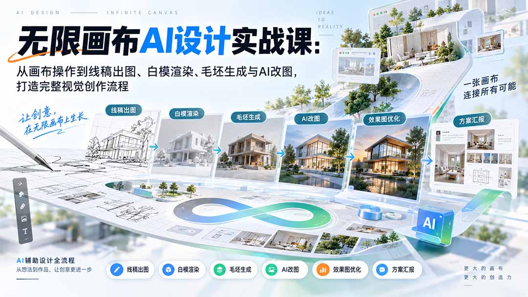 （20612期）【无水印】无限画布AI设计实战课-更新：从画布操作到线稿出图、白模渲染、毛坯生成与AI改图，打造完整视觉创作流程-九节课