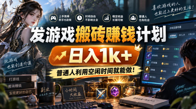 （20498期）游戏搬砖賺钱计划 ，日入千元，可批量矩阵操作适合新手小白！-九节课