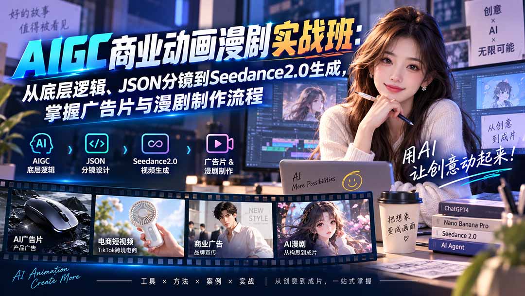 （20268期）AIGC商业动画漫剧实战班-更新：从底层逻辑、JSON分镜到Seedance2.0生成，掌握广告片与漫剧制作流程-九节课