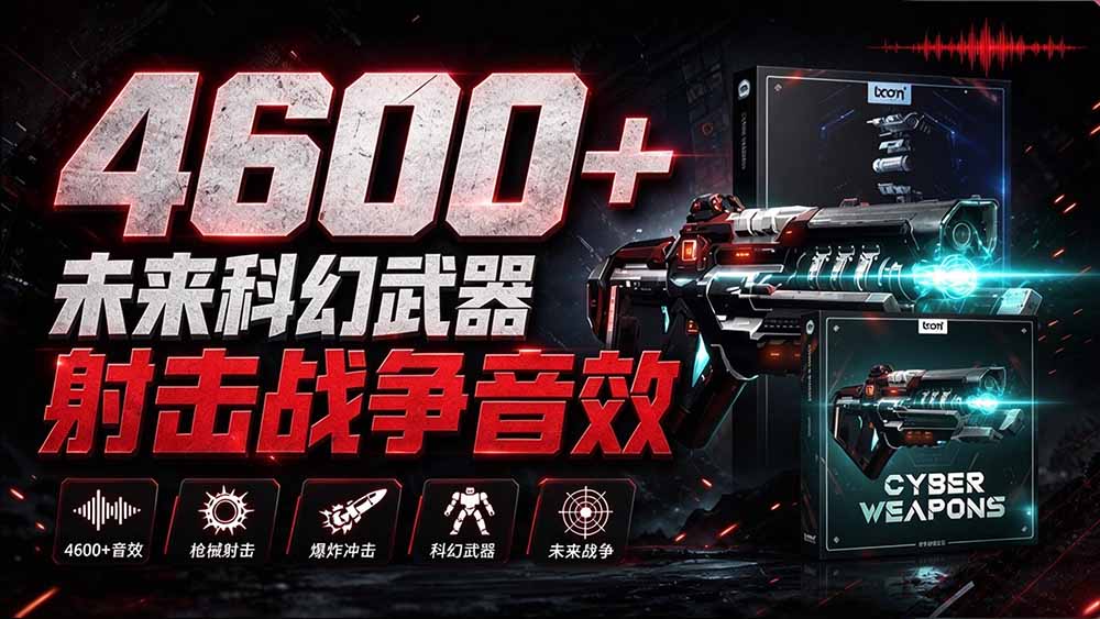 （20696期）顶级音效合集！4600+种未来科幻武器开枪射击战斗音效素材合集，全部中文汉化 Boom Library – Cyber W-九节课