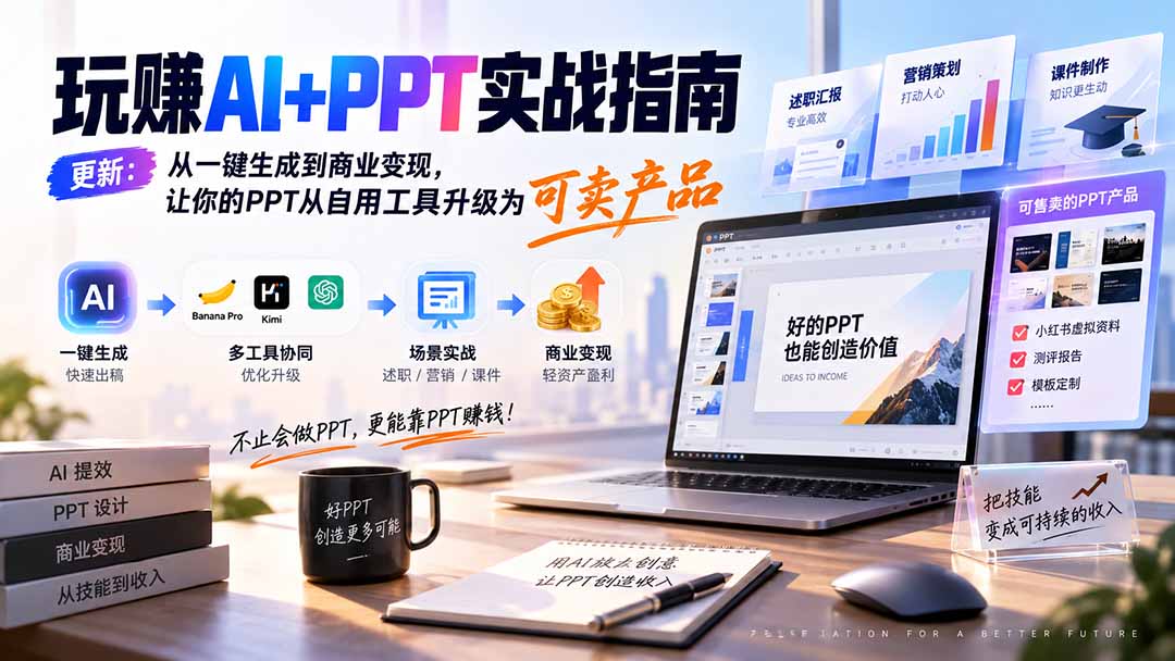 （20247期）玩赚AI+PPT实战指南-更新5月13：从一键生成到商业变现，让你的PPT从自用工具升级为可卖产品-九节课