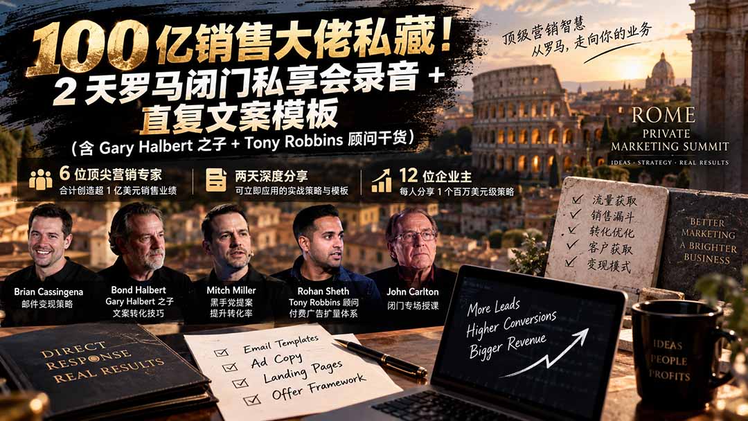 （20593期）100亿销售大佬私藏-无水印！2天罗马闭门私享会录音+直复文案模板【原创双语字幕】-九节课