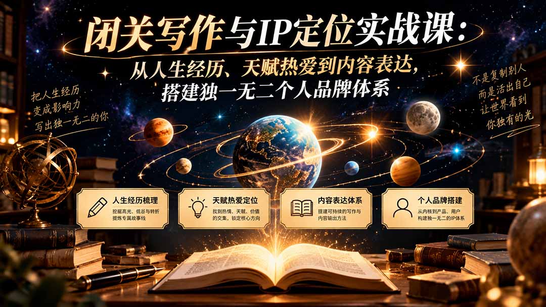 （20634期）闭关写作与IP定位实战课：从人生经历、天赋热爱到内容表达，搭建独一无二个人品牌体系-九节课