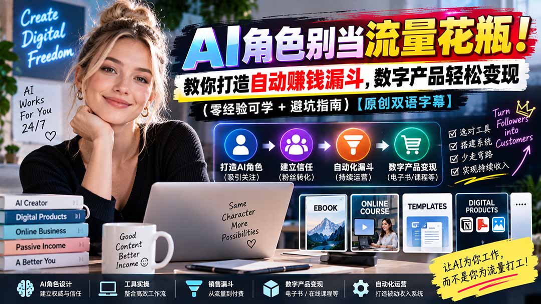 （20475期）AI角色别当流量花瓶！教你打造自动赚钱漏斗，数字产品轻松变现（零经验可学+避坑指南）【原创双语字幕】-九节课