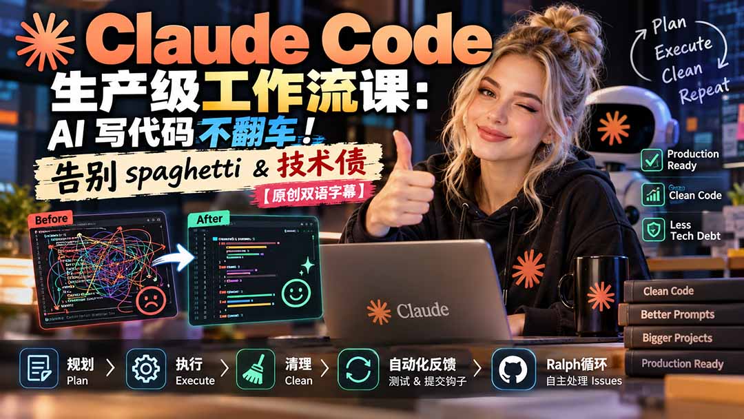（20739期）Claude Code 生产级工作流课：AI 写代码不翻车！告别 spaghetti & 技术债【原创双语字幕】-九节课