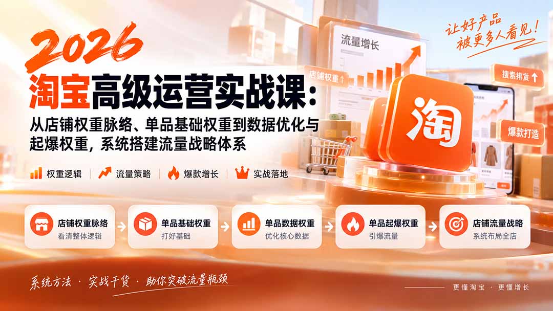 （20409期）2026淘宝高级运营实战课：从店铺权重脉络、单品基础权重到数据优化与起爆权重，系统搭建流量战略体系-九节课