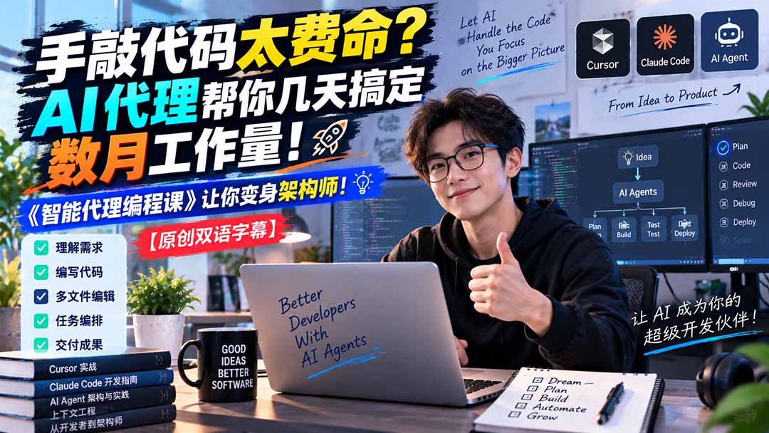 （20286期）手敲代码太费命？AI 代理帮你几天搞定数月工作量！《智能代理编程课》让你变身架构师-九节课
