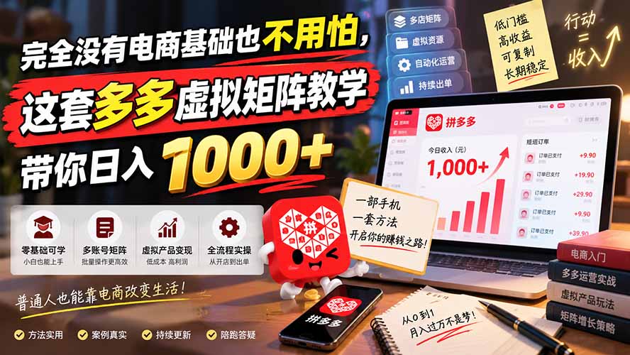 （20454期）完全没有电商基础也不用怕，这套多多虚拟矩阵教学带你日入 1000+-九节课