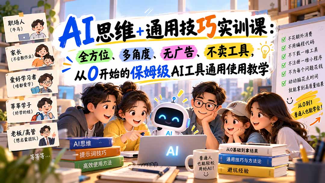 （20680期）AI思维+通用技巧实训课：全方位、多角度、无广告、不卖工具，从0开始的保姆级AI工具通用使用教学-九节课