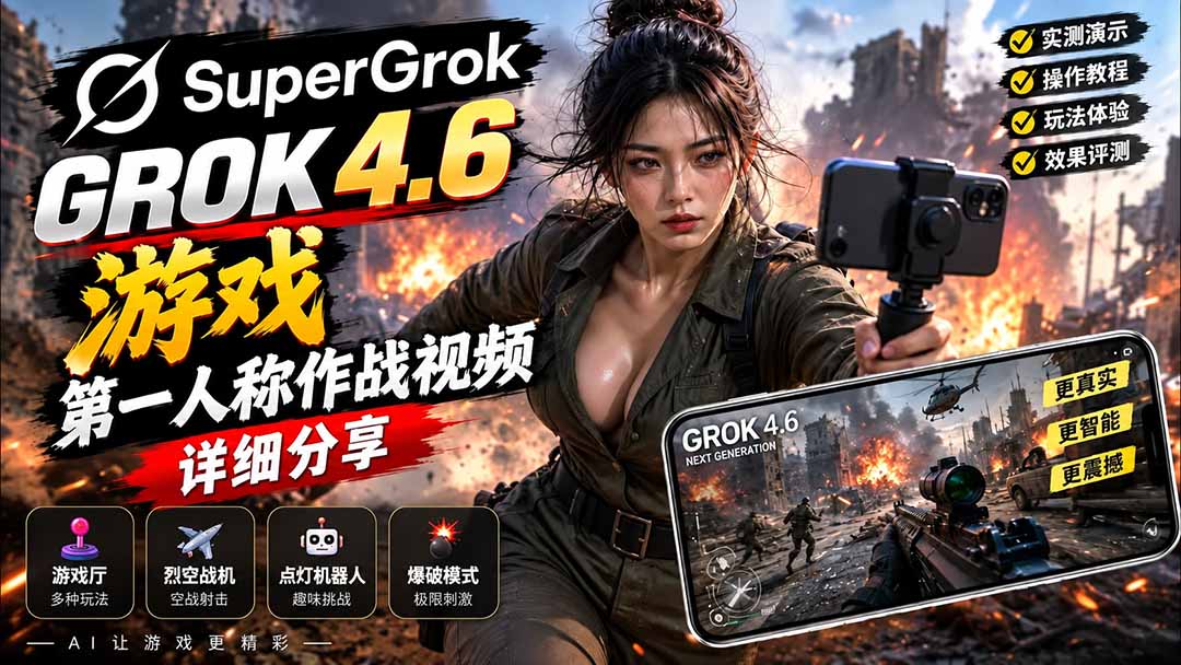 （20502期）Grok 4.6 也能做游戏？第一人称作战视频实测｜玩法详细讲解-九节课