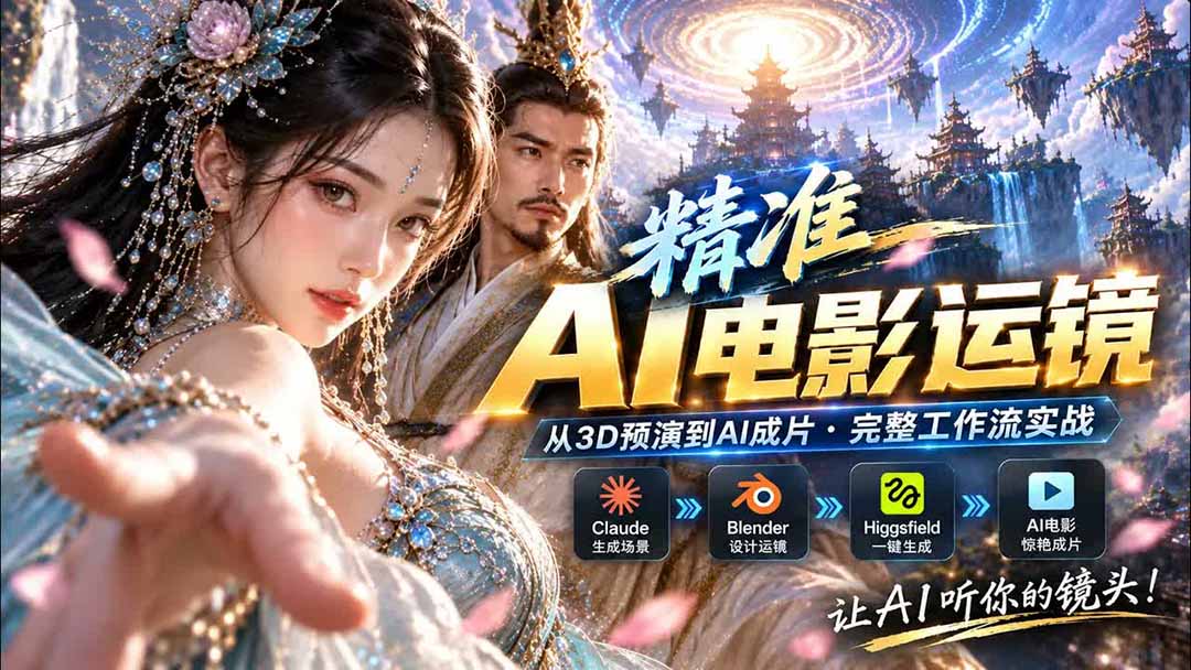 （20503期）AI视频终于能精准运镜了！Claude + Blender + Higgsfield 免费插件实测-九节课