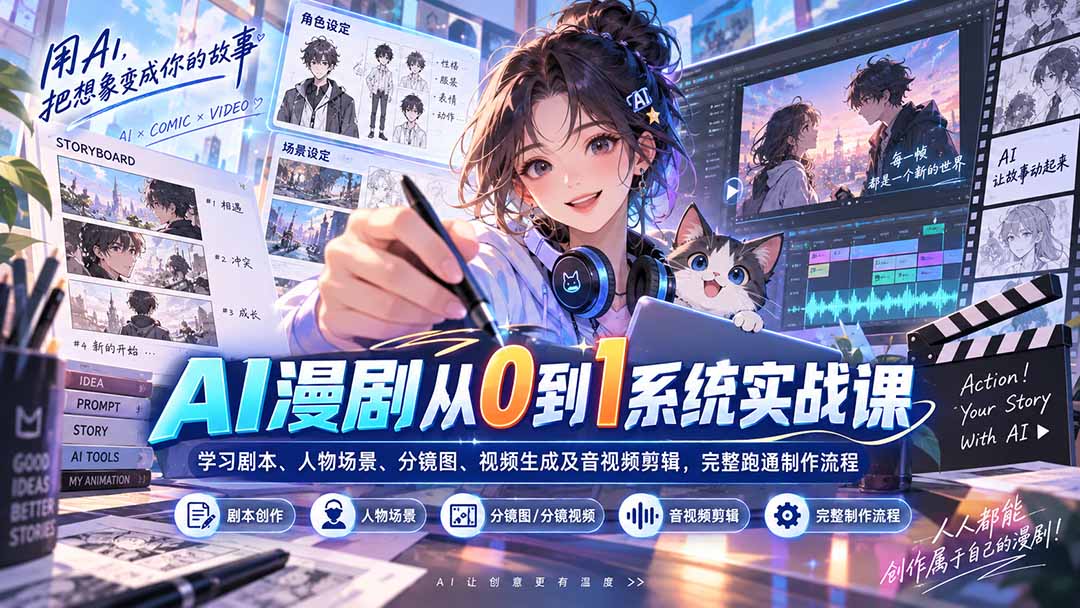 （20430期）AI漫剧从0到1系统实战课：学习剧本、人物场景、分镜图、视频生成及音视频剪辑，完整跑通制作流程-九节课