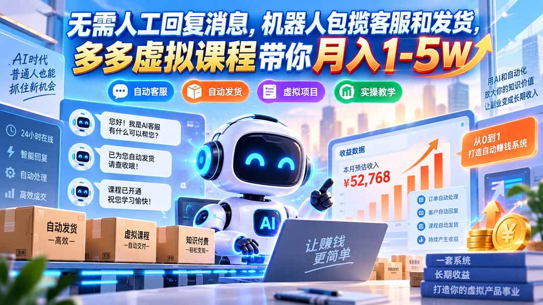 （20614期）无需人工回复消息，机器人包揽客服和发货，多多虚拟课程带你月入1-5W-九节课