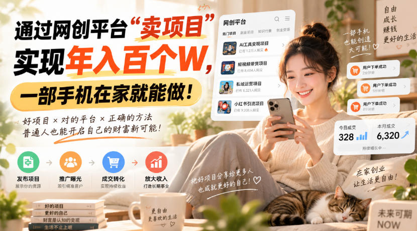 （20445期）通过网创平台“卖项目”实现年入百万，一部手机在家就能做！-九节课