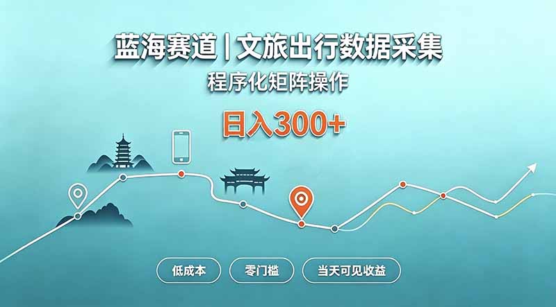 （20478期）蓝海赛道  文旅出行数据采集  程序化矩阵操作    低成本  零门槛   当天可见收益   日入300+-九节课
