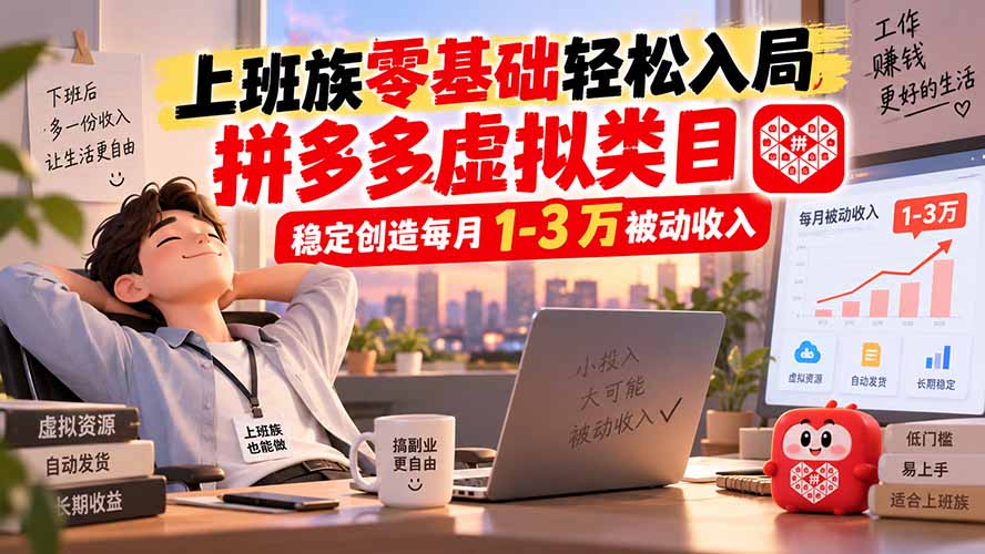 （20250期）上班族零基础轻松入局，拼多多虚拟类目，稳定创造每月 1-3 万被动收入-九节课