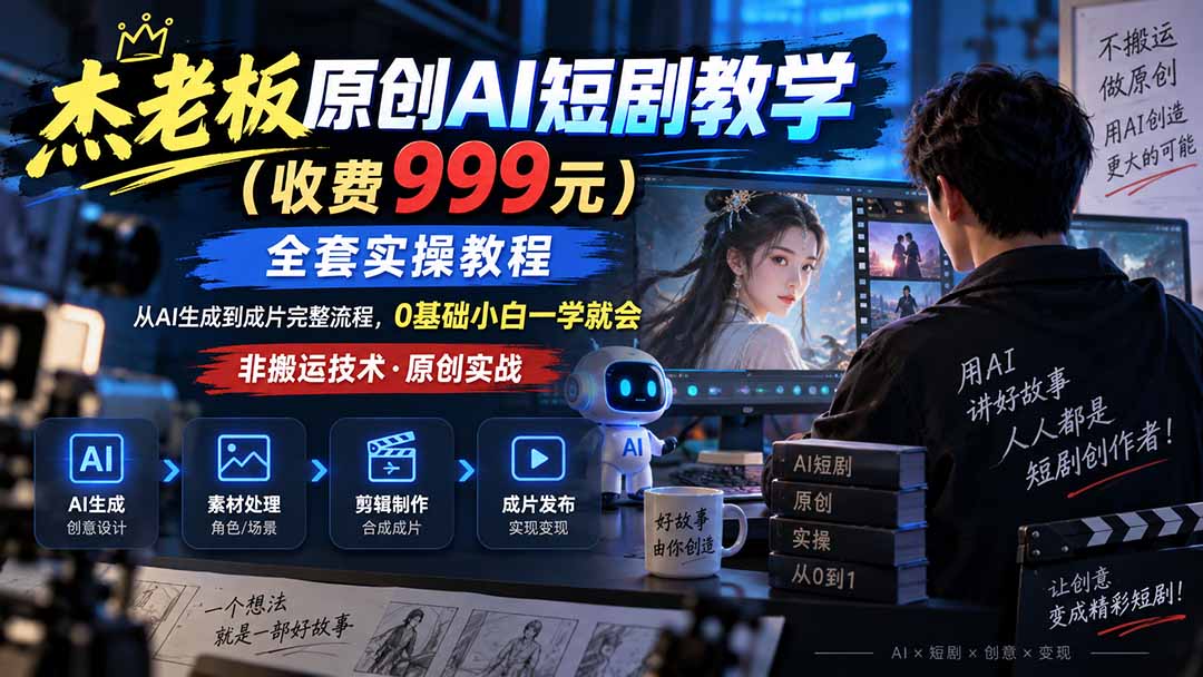 （20254期）杰老板原创AI短剧教学（收费999元），全套实操教程，0基础小白一学就会，非搬运技术-九节课