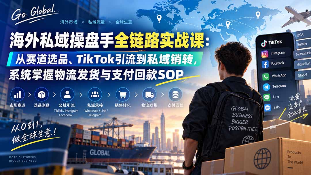 （20255期）海外私域操盘手全链路实战课：从赛道选品、TikTok引流到私域销转，系统掌握物流发货与支付回款SOP-九节课