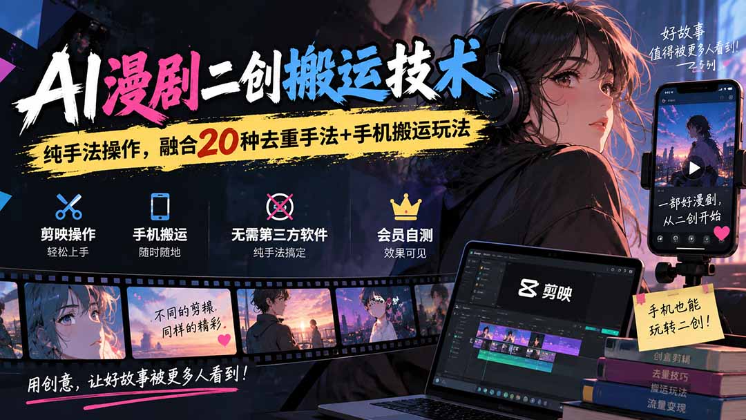 （20551期）AI漫剧二创搬运技术，纯手法操作，融合20种去重手法++手机搬运玩法-九节课